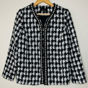 Talbots Black with White Tweed Pearls Trim Jacket